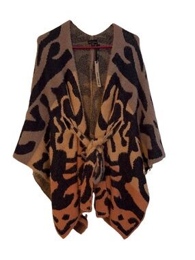 Coco + Carmen Womens Abstract Animal Print Kimono Sleeve Tie Waist Wrap Sweater